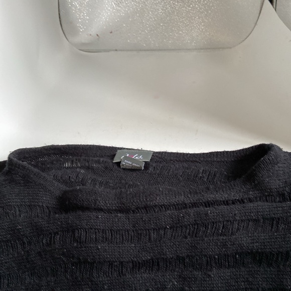 Dots black knit boat neck sweater S top horizontal design bottom vertical - Picture 3 of 5
